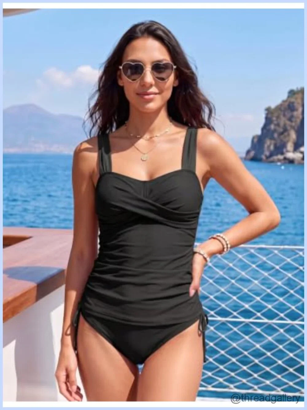 Women's Two Piece Tankini Swimsuit with Twist Front Color Block and High